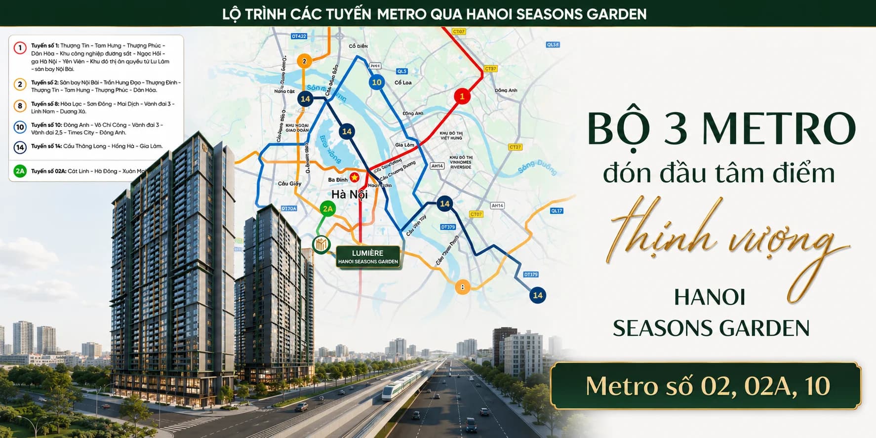 Hanoi Seasons Garden hưởng lợi từ 3 tuyến Metro chiến lược: Động lực gia tăng giá trị bất động sản nội đô